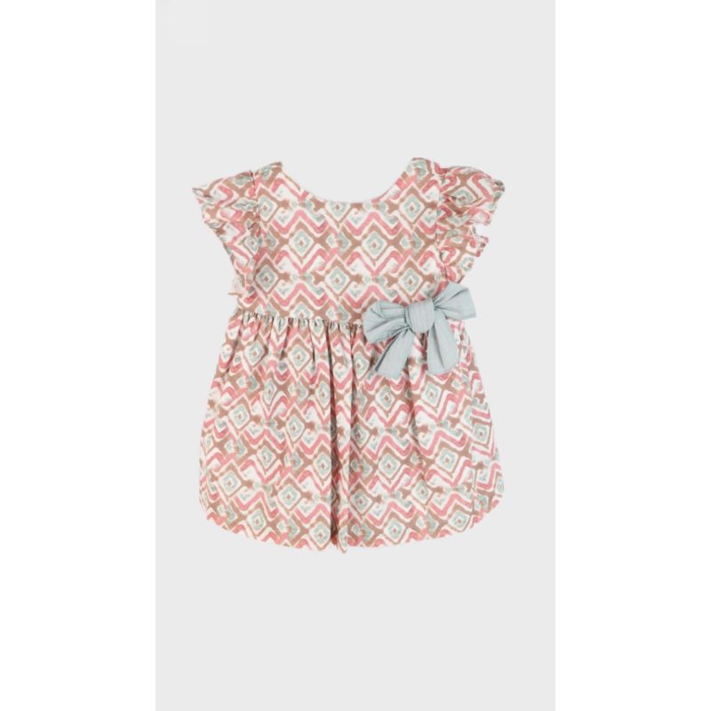 VESTIDO NIÑA SALMON LAZO AZUL