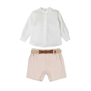 CONJUNTO NIÑO RAYAS BEIG CINTURON