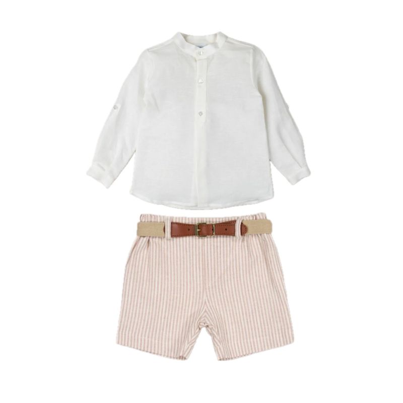 CONJUNTO NIÑO RAYAS BEIG CINTURON