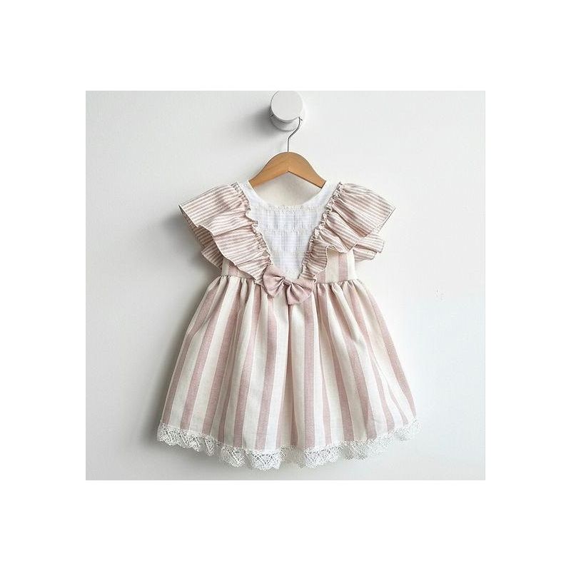 VESTIDO NIÑA RAYAS BEIG