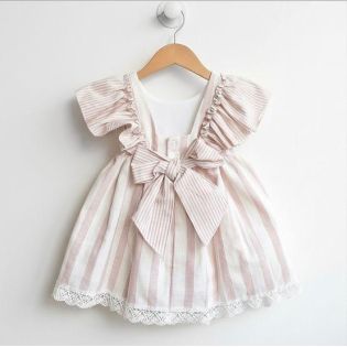 VESTIDO NIÑA RAYAS BEIG