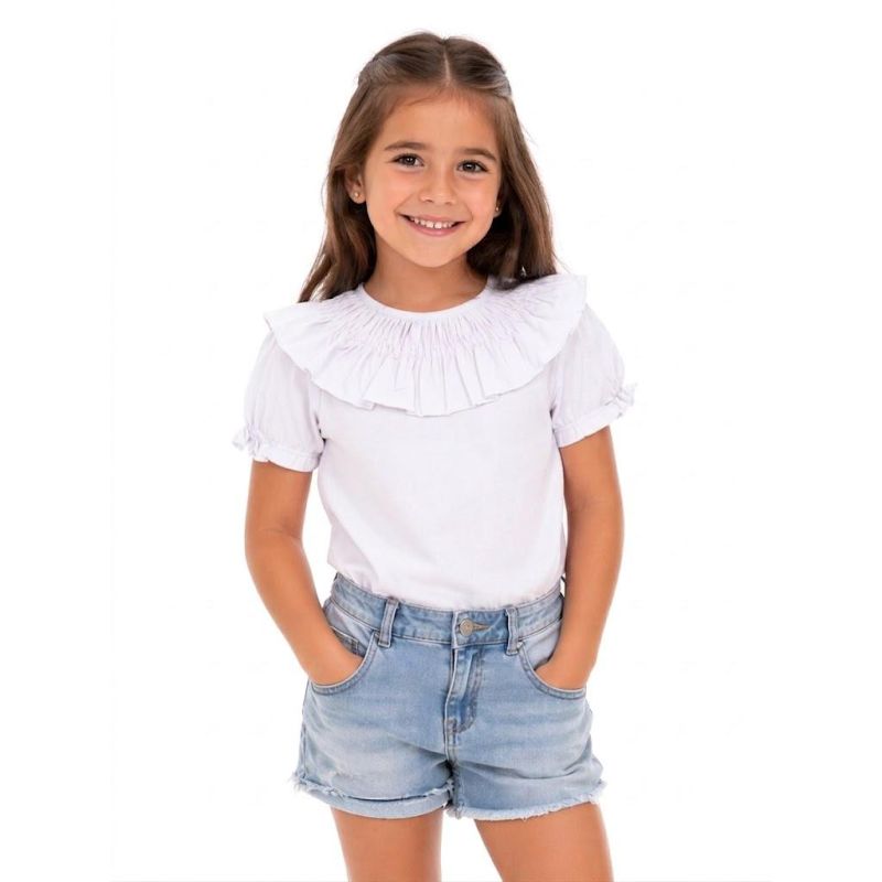CAMISETA CUELLO VOLANTE BLANCO