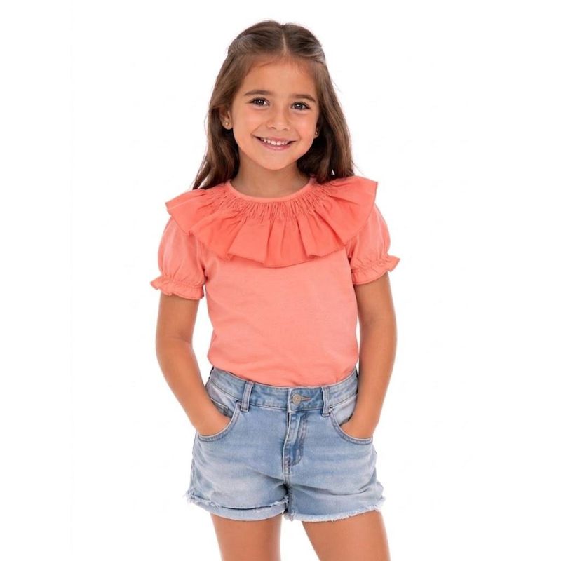 CAMISETA CUELLO VOLANTE CORAL