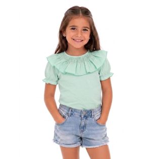 CAMISETA CUELLO VOLANTE VERDE MAR