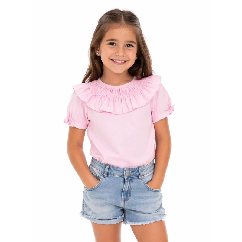 CAMISETA CUELLO VOLANTE ROSA